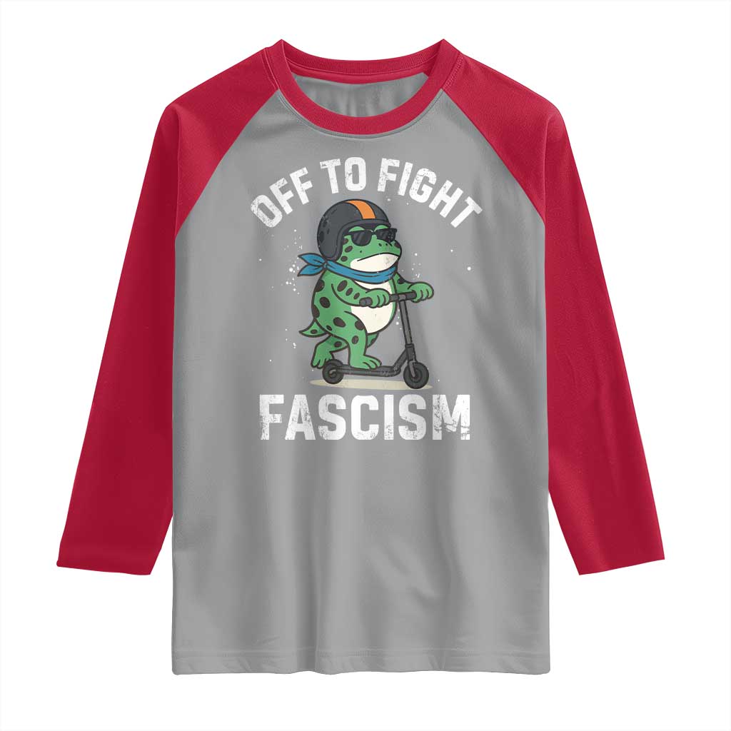 Portland Frog Resist Protest Raglan Shirt Off to Fight Fascism Frog Scooter - Wonder Print Shop