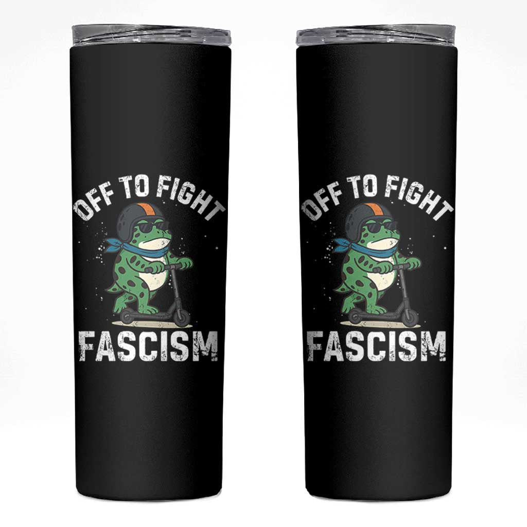 Portland Frog Resist Protest Skinny Tumbler Off to Fight Fascism Frog Scooter - Wonder Print Shop
