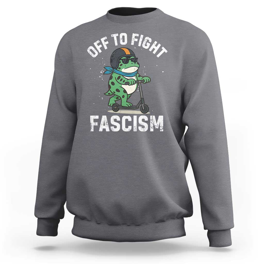 Portland Frog Resist Protest Sweatshirt Off to Fight Fascism Frog Scooter - Wonder Print Shop