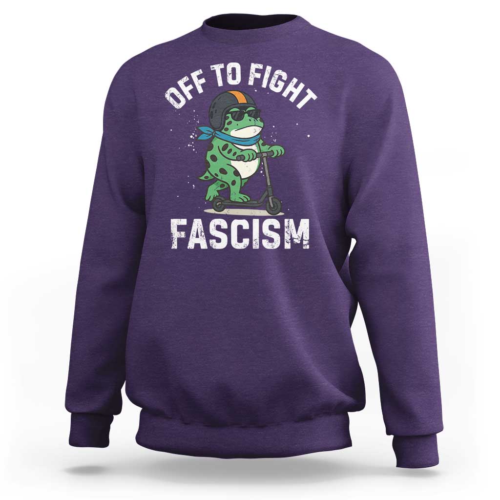 Portland Frog Resist Protest Sweatshirt Off to Fight Fascism Frog Scooter - Wonder Print Shop