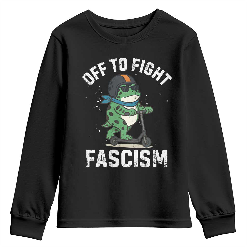 Portland Frog Resist Protest Youth Sweatshirt Off to Fight Fascism Frog Scooter - Wonder Print Shop