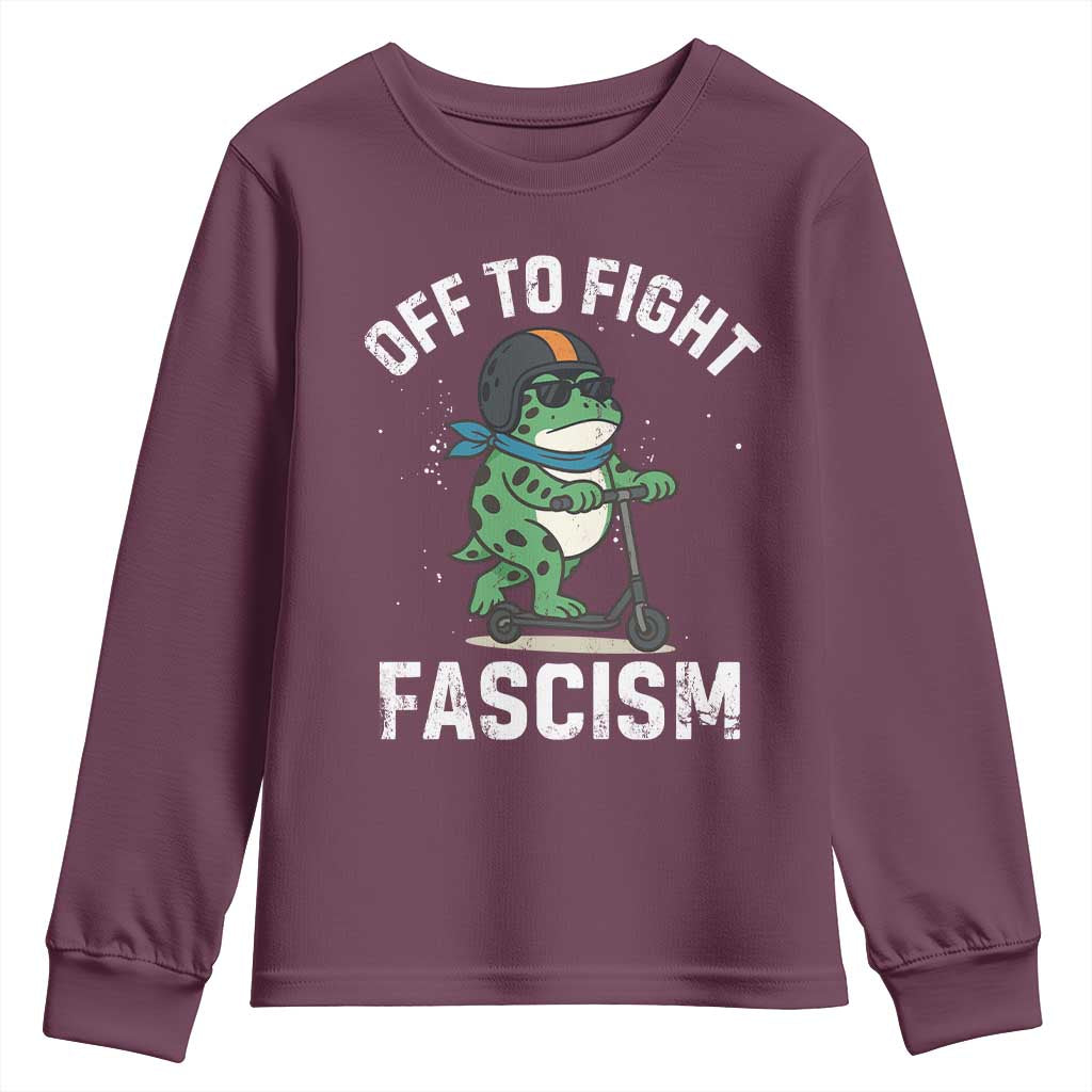 Portland Frog Resist Protest Youth Sweatshirt Off to Fight Fascism Frog Scooter - Wonder Print Shop