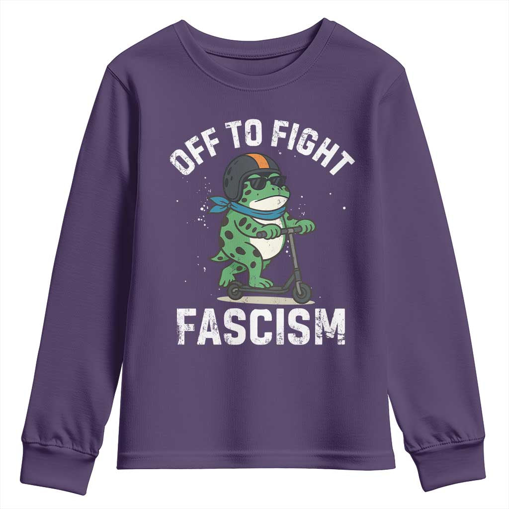 Portland Frog Resist Protest Youth Sweatshirt Off to Fight Fascism Frog Scooter - Wonder Print Shop