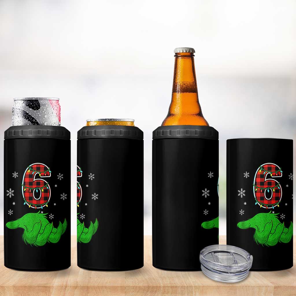 Number 6 Matching 67 Christmas 4 in 1 Can Cooler Tumbler Red Plaid Xmas Pajamas Holiday Gen Alpha Slang Meme - Wonder Print Shop