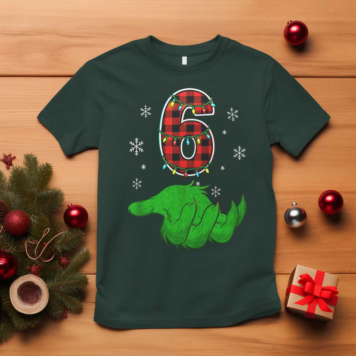 Number 6 Matching 67 Christmas T Shirt Red Plaid Xmas Pajamas Holiday Gen Alpha Slang Meme - Wonder Print Shop