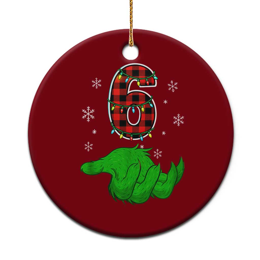 Number 6 Matching 67 Christmas Ceramic Ornament Red Plaid Xmas Pajamas Holiday Gen Alpha Slang Meme - Wonder Print Shop