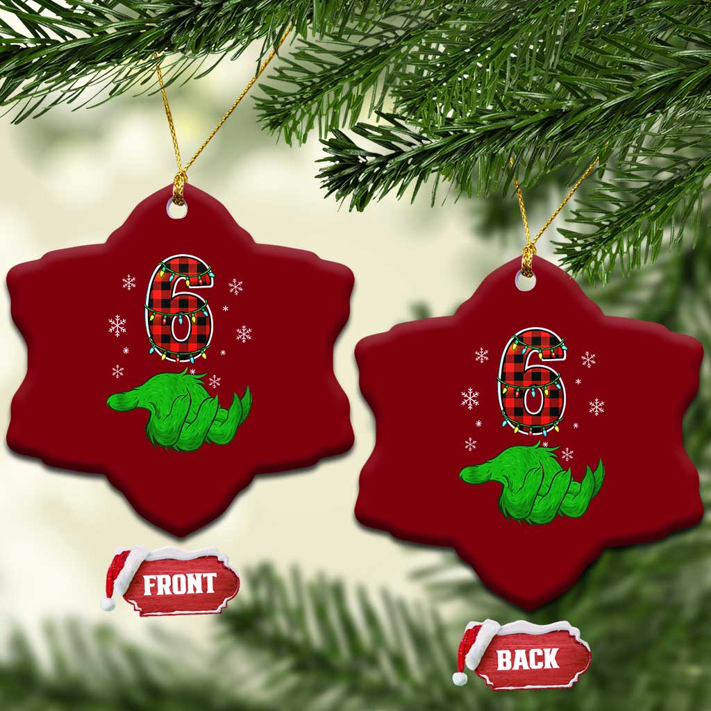Number 6 Matching 67 Christmas Ceramic Ornament Red Plaid Xmas Pajamas Holiday Gen Alpha Slang Meme - Wonder Print Shop