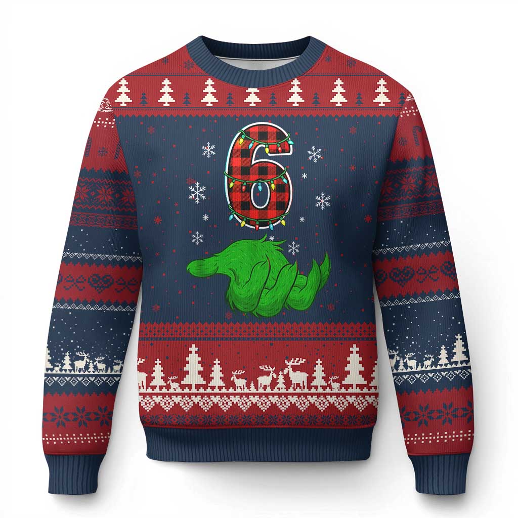 Number 6 Matching 67 Xmas Ugly Christmas Sweater Red Plaid Xmas Pajamas Holiday Gen Alpha Slang Meme - Wonder Print Shop