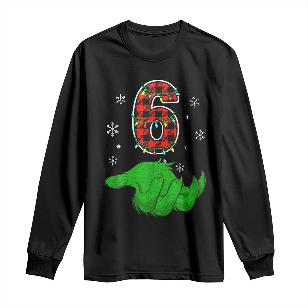 Number 6 Matching 67 Christmas Long Sleeve Shirt Red Plaid Xmas Pajamas Holiday Gen Alpha Slang Meme - Wonder Print Shop