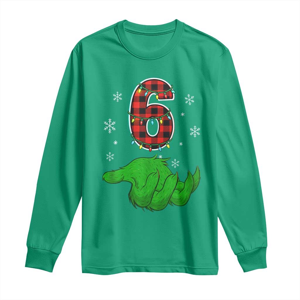 Number 6 Matching 67 Christmas Long Sleeve Shirt Red Plaid Xmas Pajamas Holiday Gen Alpha Slang Meme - Wonder Print Shop