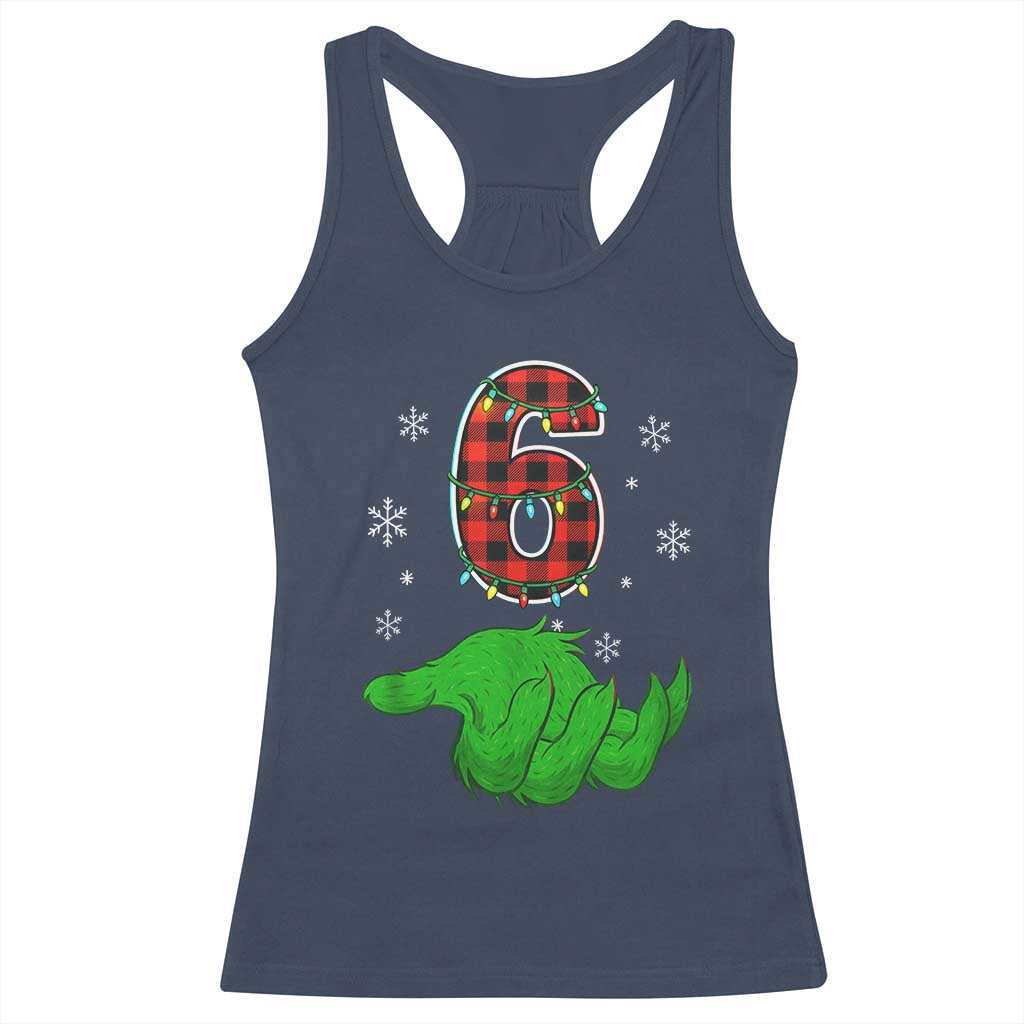 Number 6 Matching 67 Christmas Racerback Tank Top Red Plaid Xmas Pajamas Holiday Gen Alpha Slang Meme - Wonder Print Shop