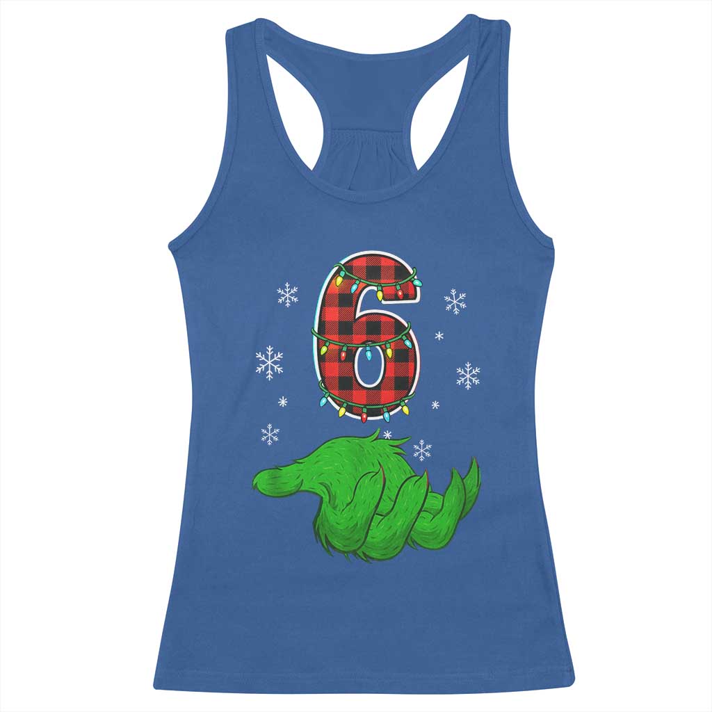 Number 6 Matching 67 Christmas Racerback Tank Top Red Plaid Xmas Pajamas Holiday Gen Alpha Slang Meme - Wonder Print Shop