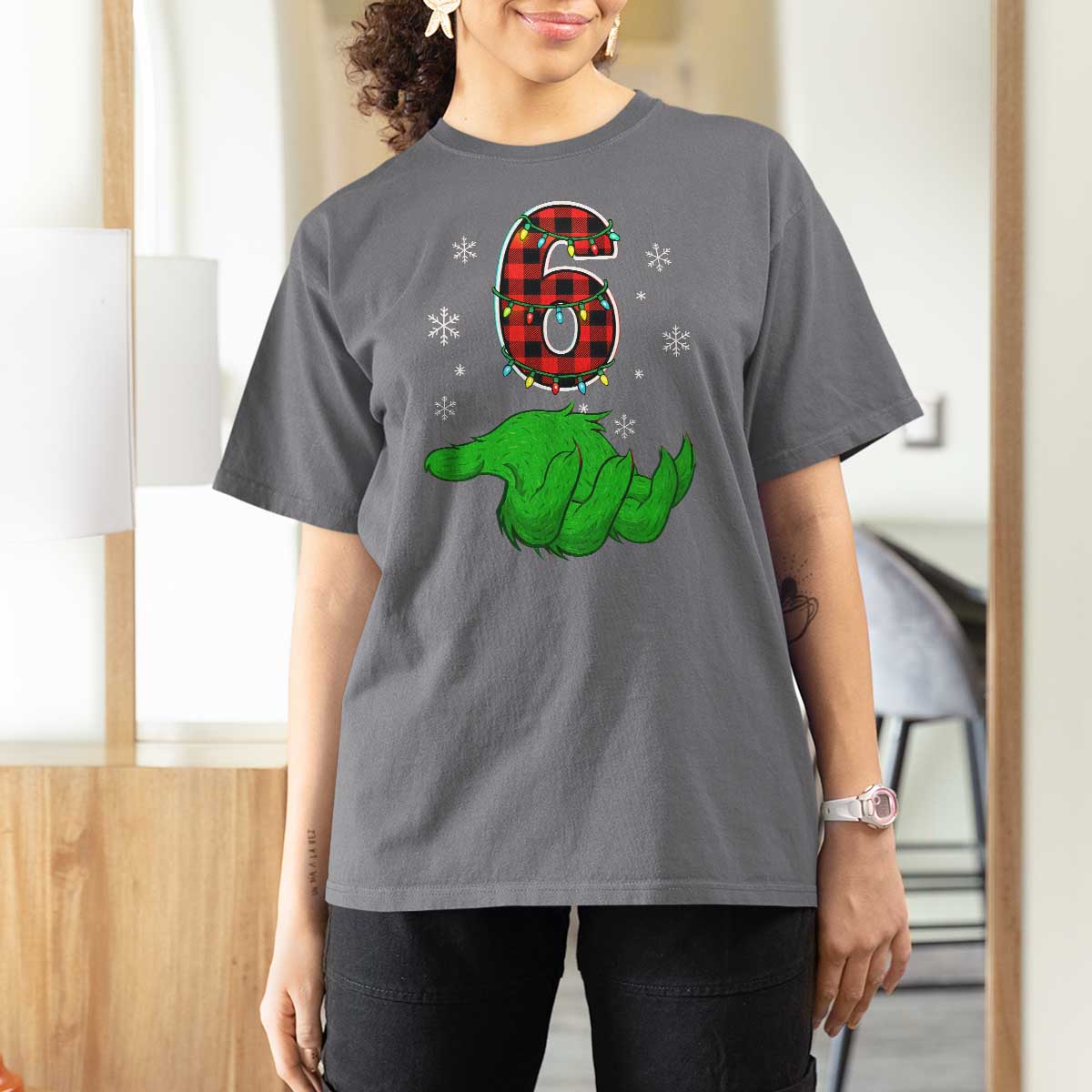 Number 6 Matching 67 Christmas T Shirt For Women Red Plaid Xmas Pajamas Holiday Gen Alpha Slang Meme - Wonder Print Shop