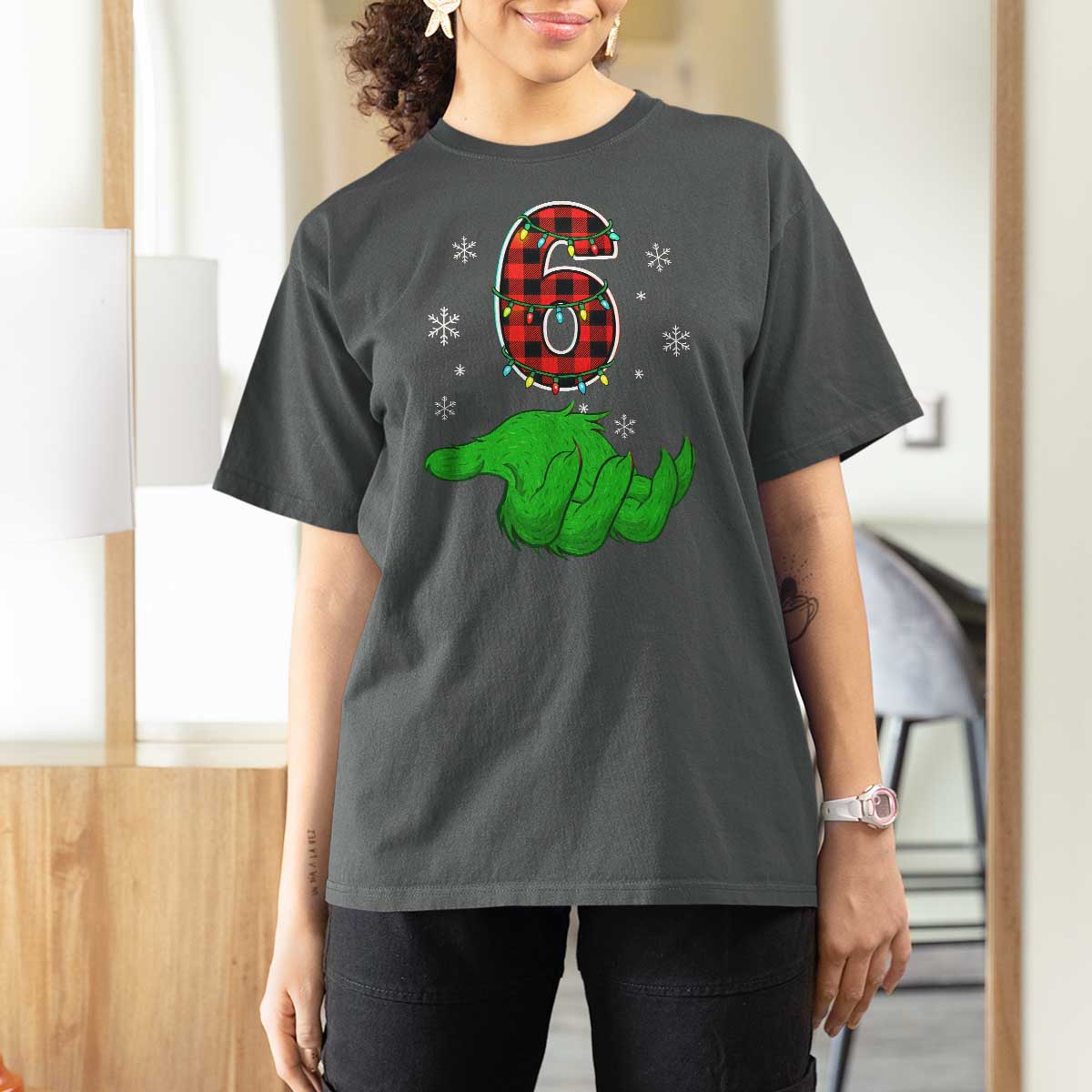 Number 6 Matching 67 Christmas T Shirt For Women Red Plaid Xmas Pajamas Holiday Gen Alpha Slang Meme - Wonder Print Shop