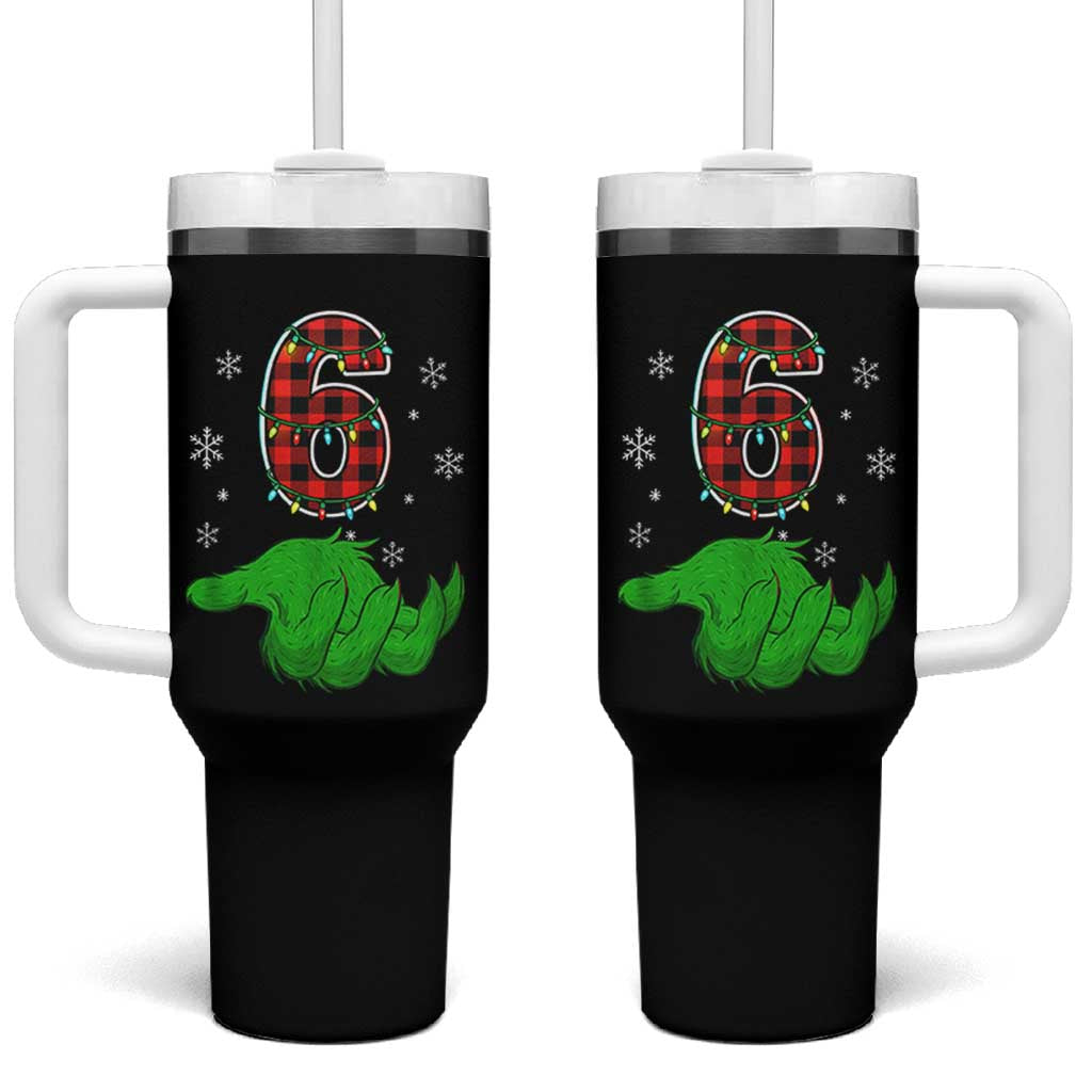 Number 6 Matching 67 Christmas Tumbler With Handle Red Plaid Xmas Pajamas Holiday Gen Alpha Slang Meme - Wonder Print Shop