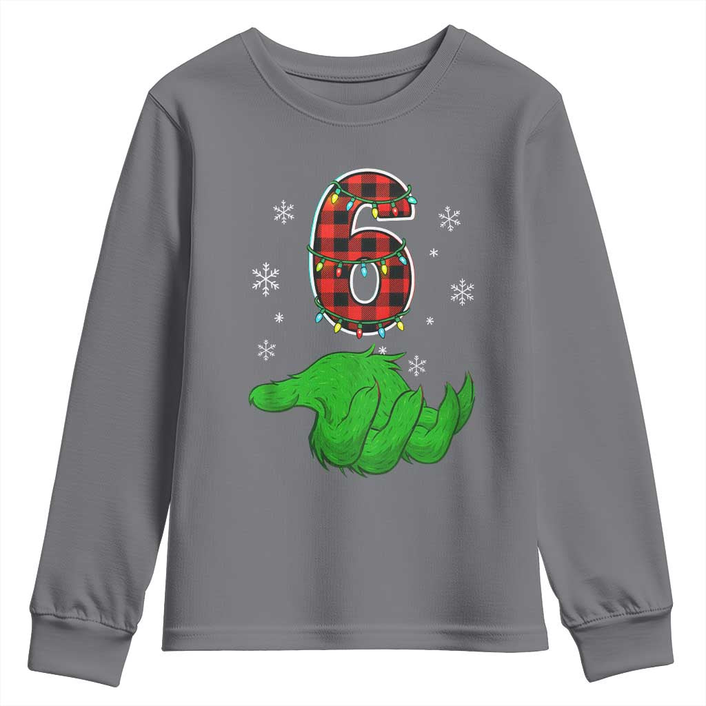 Number 6 Matching 67 Christmas Youth Sweatshirt Red Plaid Xmas Pajamas Holiday Gen Alpha Slang Meme - Wonder Print Shop
