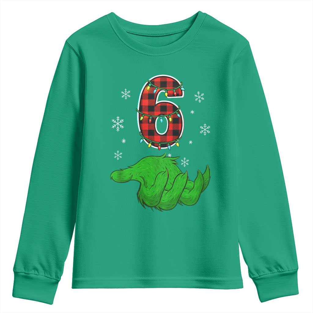 Number 6 Matching 67 Christmas Youth Sweatshirt Red Plaid Xmas Pajamas Holiday Gen Alpha Slang Meme - Wonder Print Shop