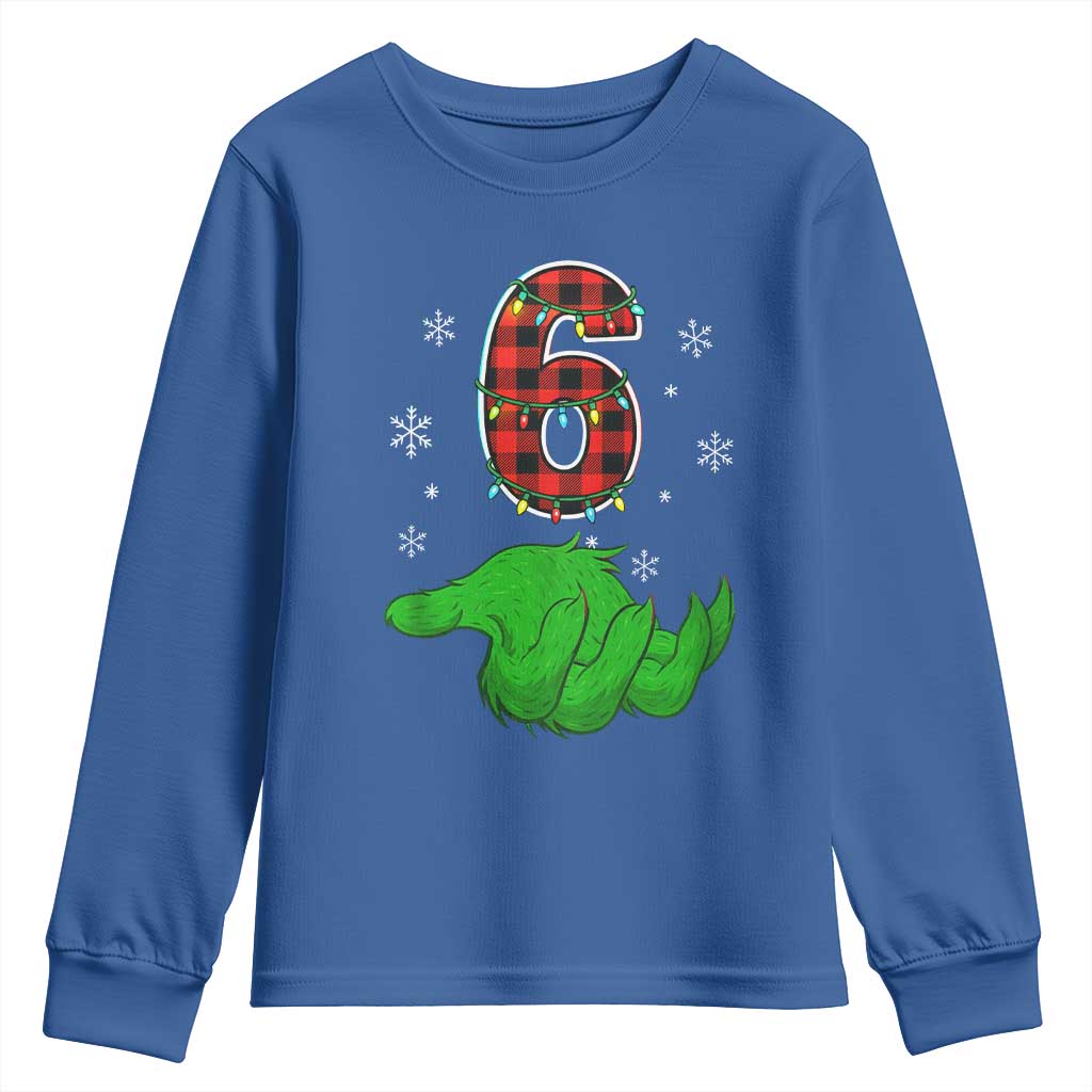 Number 6 Matching 67 Christmas Youth Sweatshirt Red Plaid Xmas Pajamas Holiday Gen Alpha Slang Meme - Wonder Print Shop