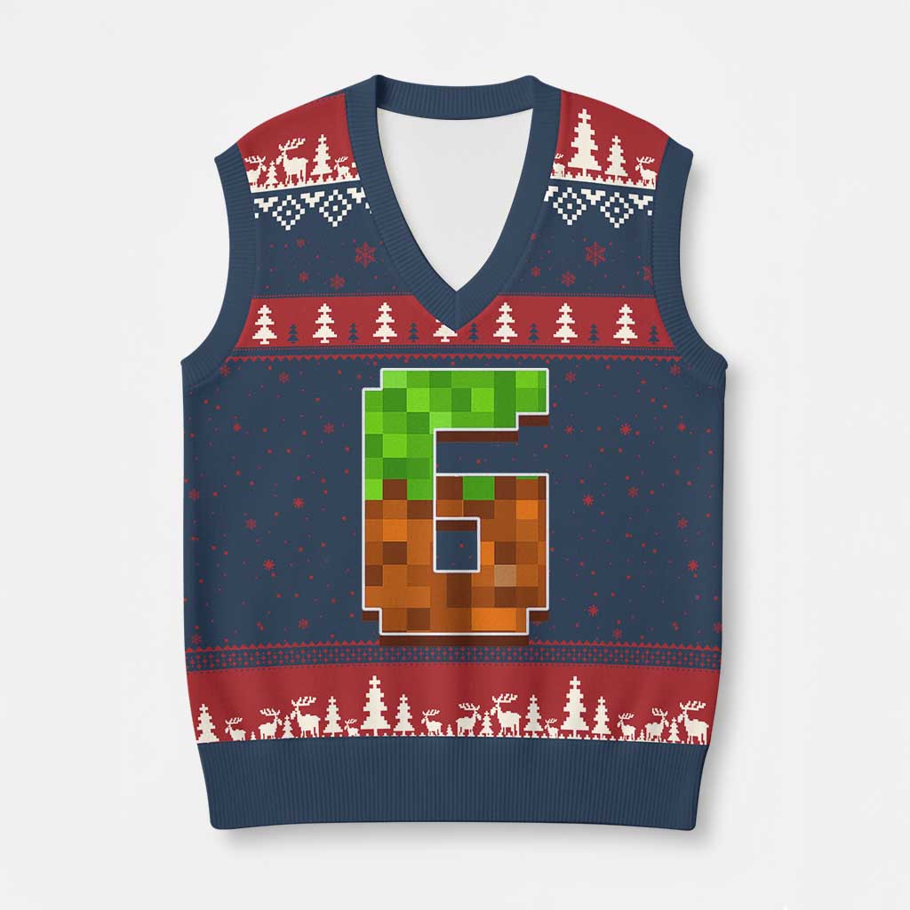 Number 6 V-Neck Knit Sweater Vest Game Matching 67 Meme Costume 6th Birthday 6 Years - Wonder Print Shop
