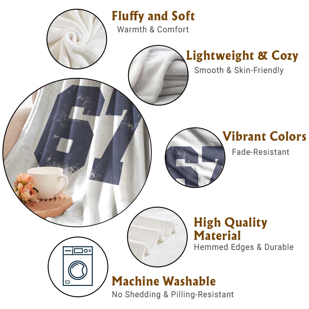 Number 67 Throw Blanket Numbered Uniform Sports Jersey Team 67th Birthday - Wonder Print Shop