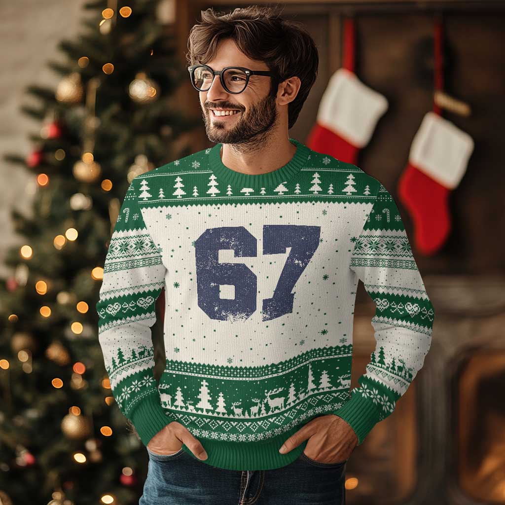 Number 67 Ugly Christmas Sweater Numbered Uniform Sports Jersey Team 67th Birthday - Wonder Print Shop