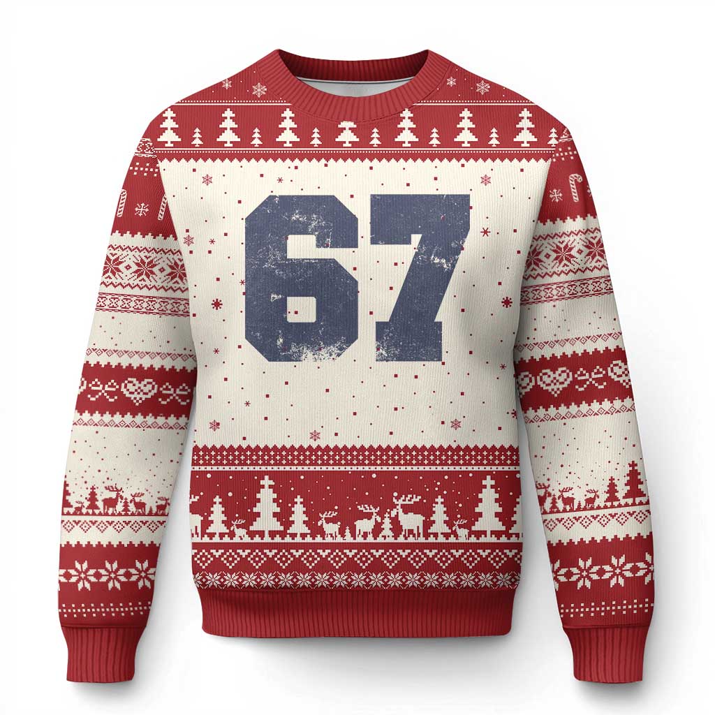 Number 67 Ugly Christmas Sweater Numbered Uniform Sports Jersey Team 67th Birthday - Wonder Print Shop