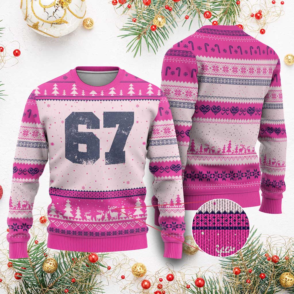 Number 67 Ugly Christmas Sweater Numbered Uniform Sports Jersey Team 67th Birthday - Wonder Print Shop