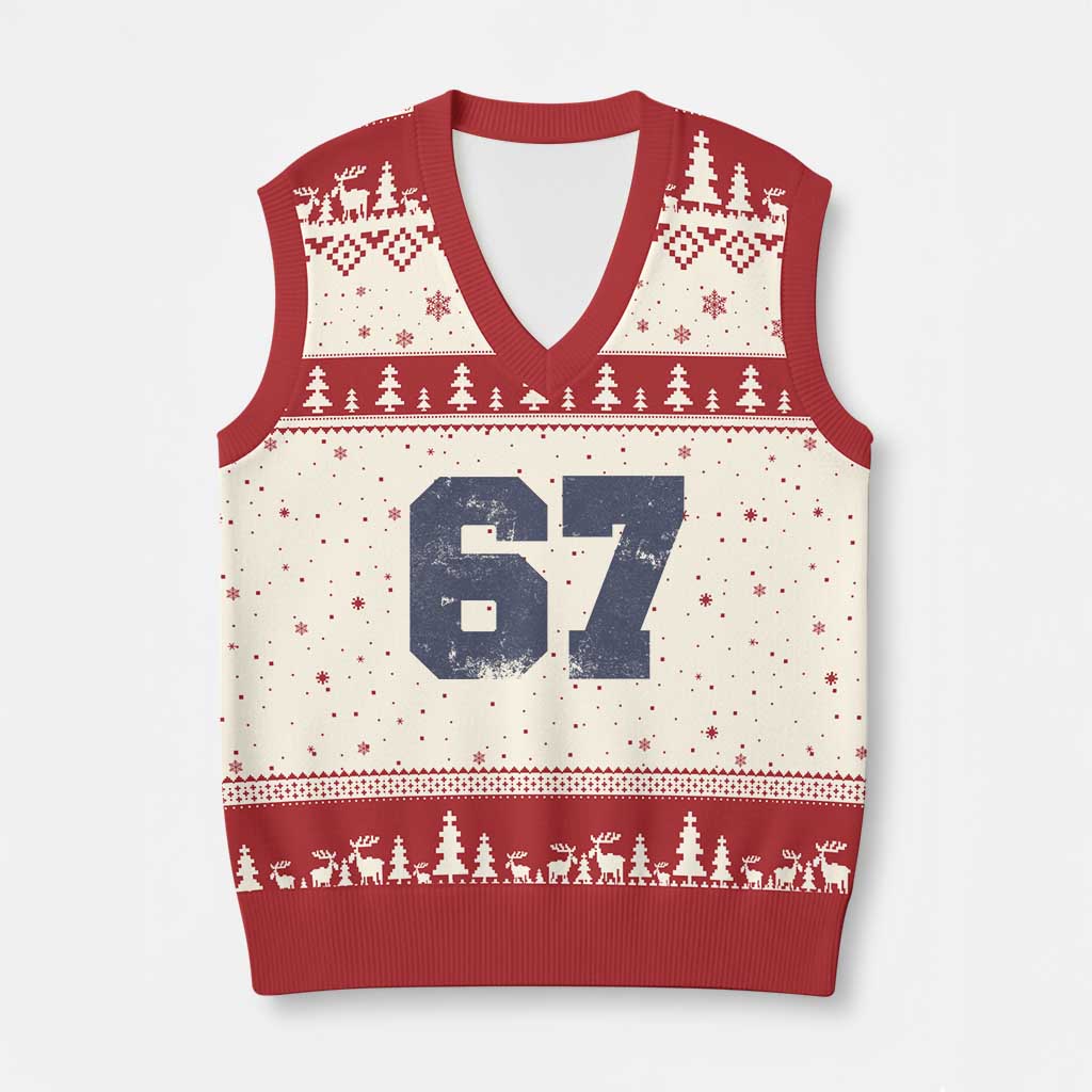 Number 67 V-Neck Knit Sweater Vest Numbered Uniform Sports Jersey Team 67th Birthday - Wonder Print Shop