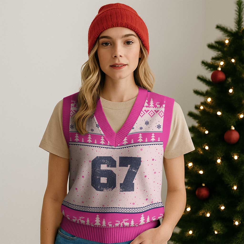Number 67 V-Neck Knit Sweater Vest Numbered Uniform Sports Jersey Team 67th Birthday - Wonder Print Shop