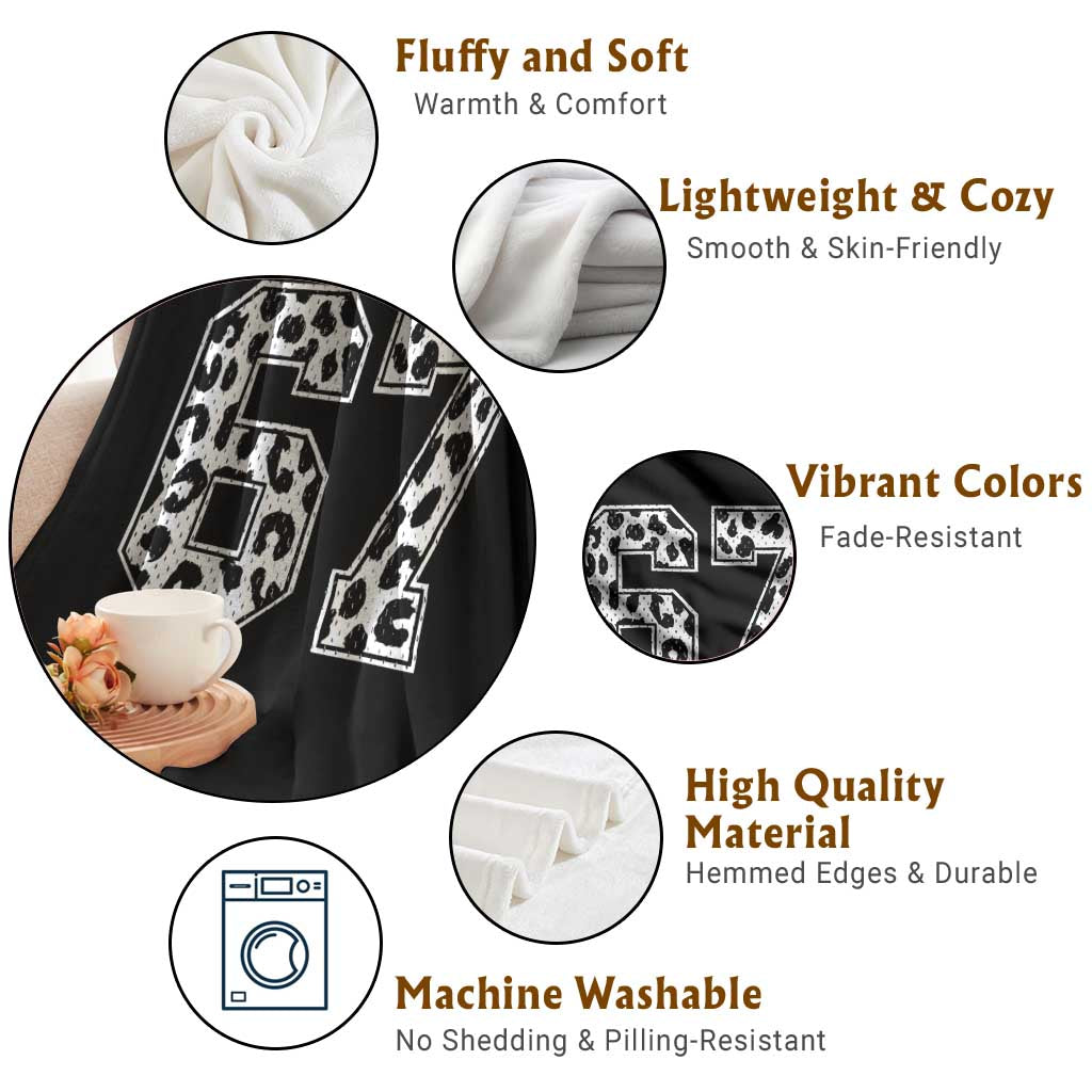 67 Jersey Number Throw Blanket Funny Six Seven Meme Y2k Leopard Number - Wonder Print Shop