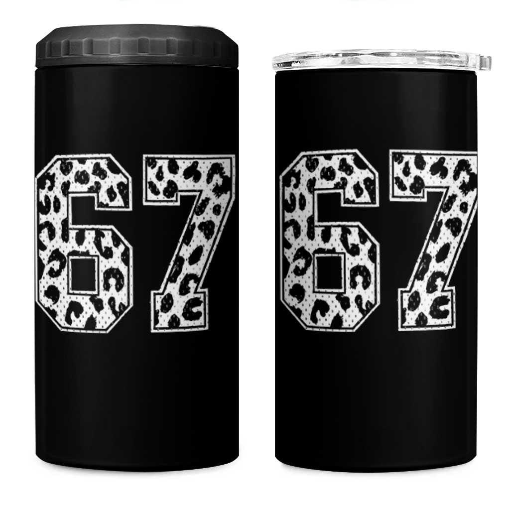 67 Jersey Number 4 in 1 Can Cooler Tumbler Funny Six Seven Meme Y2k Leopard Number - Wonder Print Shop