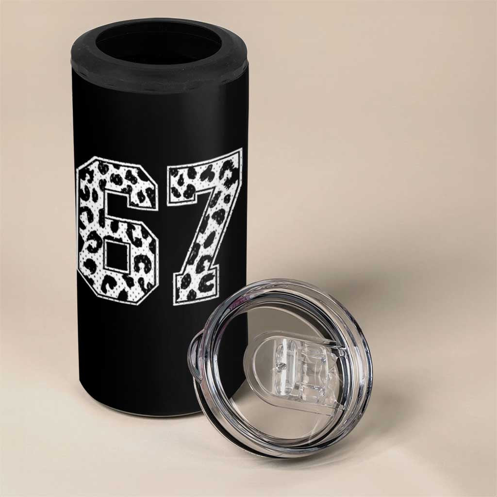 67 Jersey Number 4 in 1 Can Cooler Tumbler Funny Six Seven Meme Y2k Leopard Number - Wonder Print Shop