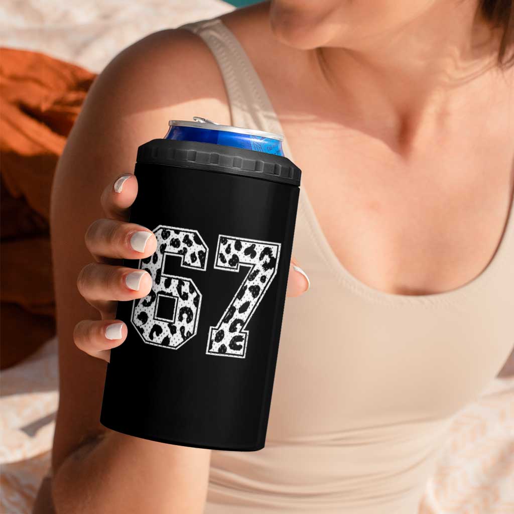 67 Jersey Number 4 in 1 Can Cooler Tumbler Funny Six Seven Meme Y2k Leopard Number - Wonder Print Shop