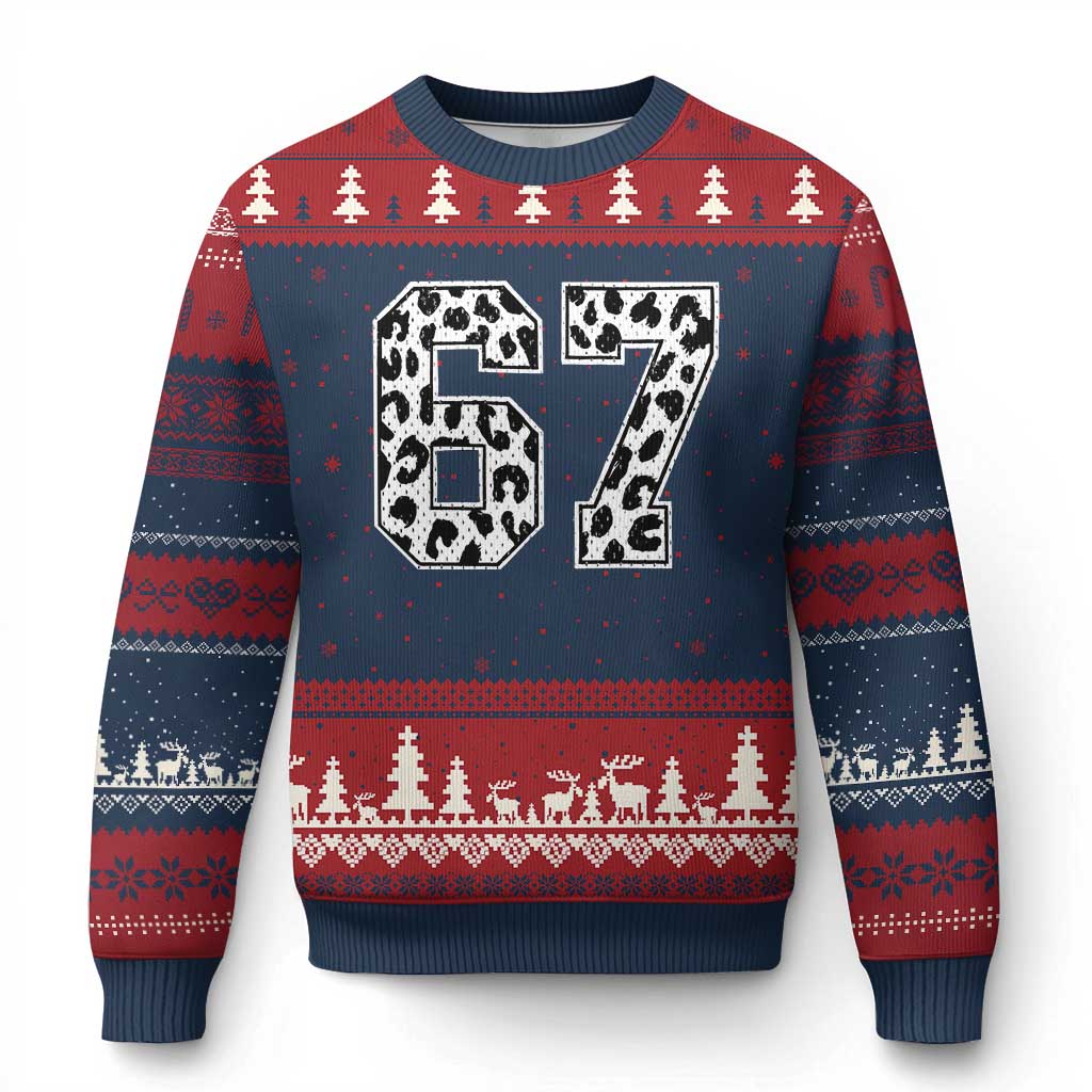 67 Jersey Number Ugly Christmas Sweater Funny Six Seven Meme Y2k Leopard Number - Wonder Print Shop