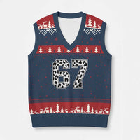 67 Jersey Number V-Neck Knit Sweater Vest Funny Six Seven Meme Y2k Leopard Number - Wonder Print Shop