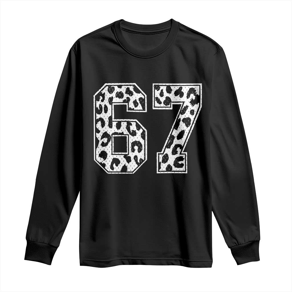 67 Jersey Number Long Sleeve Shirt Funny Six Seven Meme Y2k Leopard Number - Wonder Print Shop