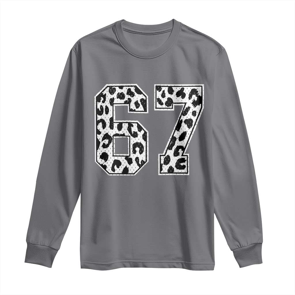 67 Jersey Number Long Sleeve Shirt Funny Six Seven Meme Y2k Leopard Number - Wonder Print Shop