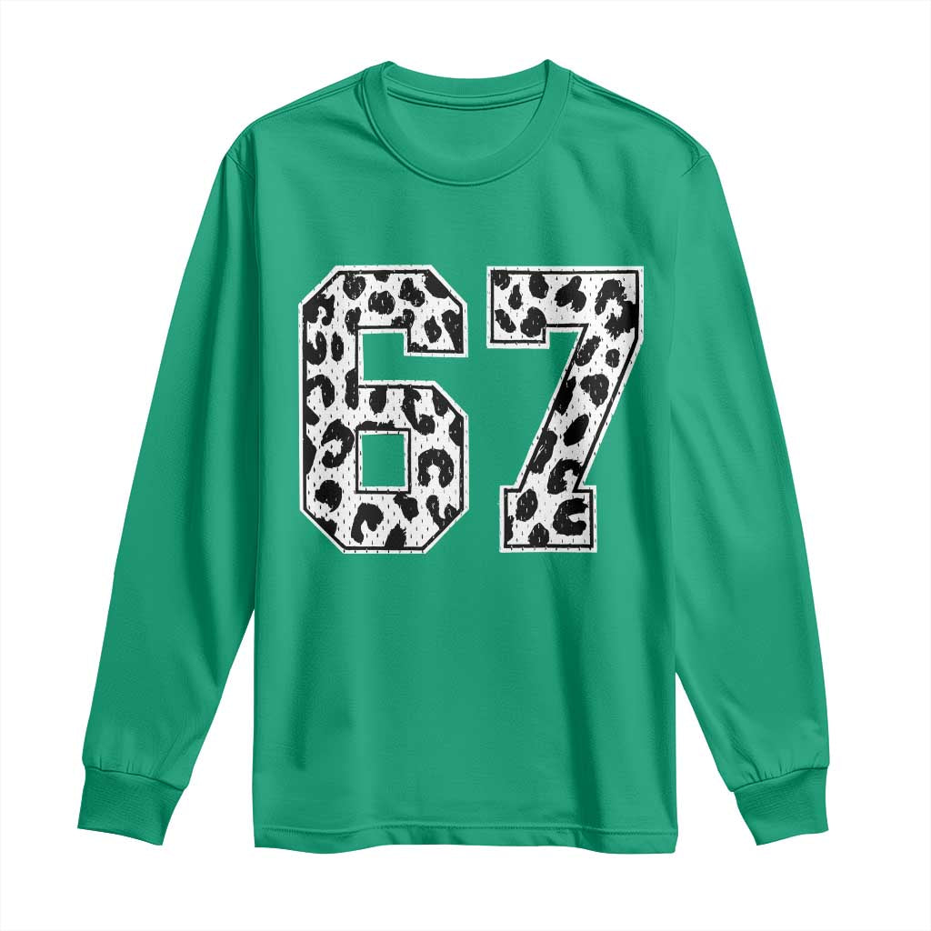 67 Jersey Number Long Sleeve Shirt Funny Six Seven Meme Y2k Leopard Number - Wonder Print Shop