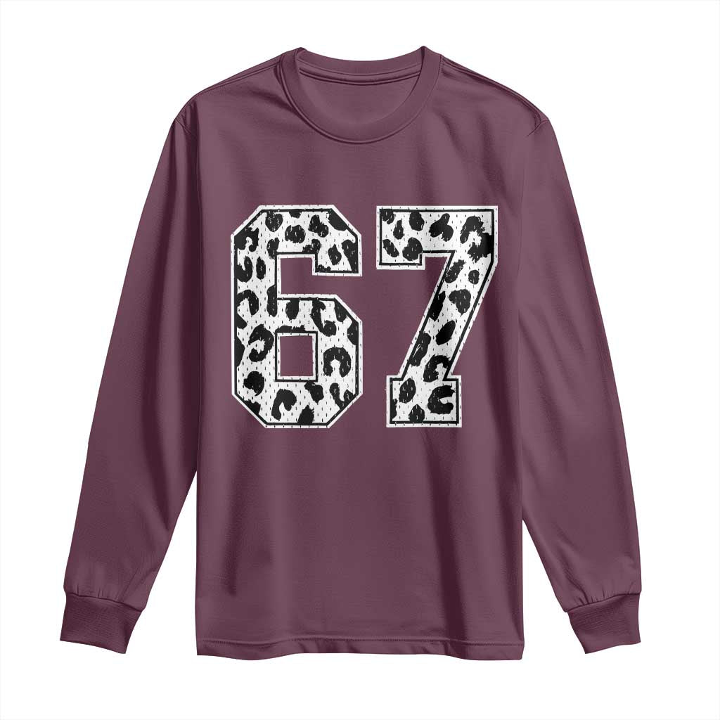 67 Jersey Number Long Sleeve Shirt Funny Six Seven Meme Y2k Leopard Number - Wonder Print Shop
