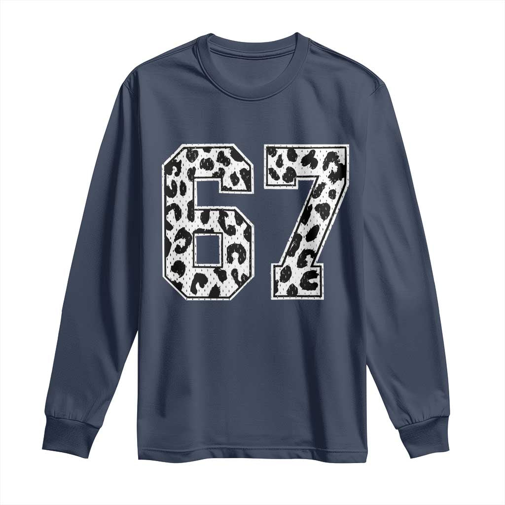 67 Jersey Number Long Sleeve Shirt Funny Six Seven Meme Y2k Leopard Number - Wonder Print Shop