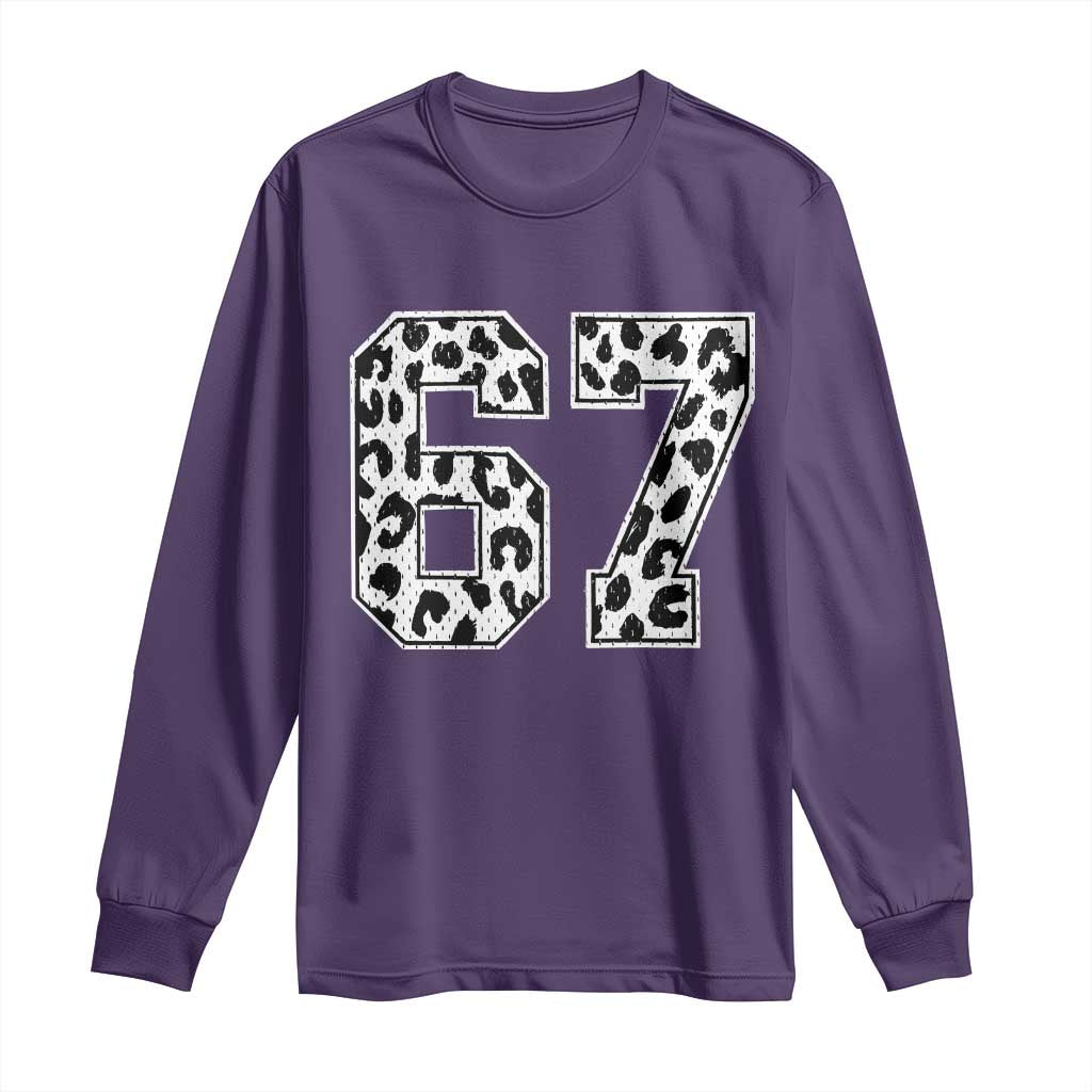 67 Jersey Number Long Sleeve Shirt Funny Six Seven Meme Y2k Leopard Number - Wonder Print Shop