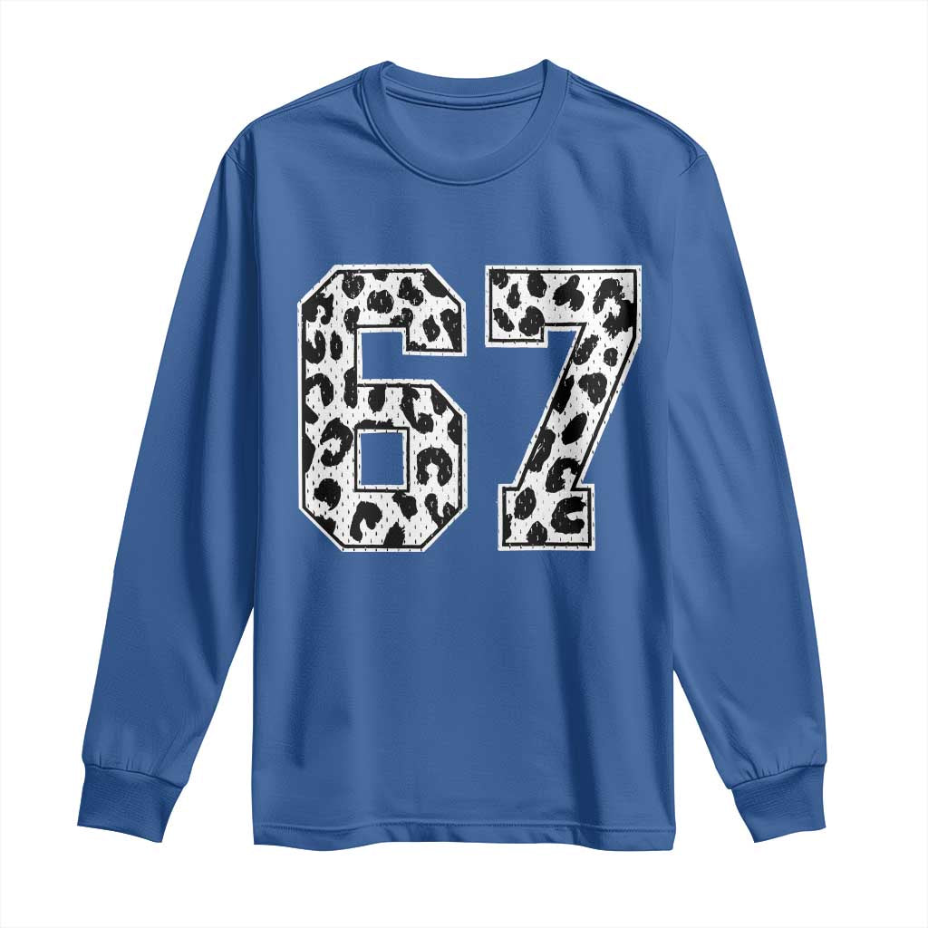 67 Jersey Number Long Sleeve Shirt Funny Six Seven Meme Y2k Leopard Number - Wonder Print Shop