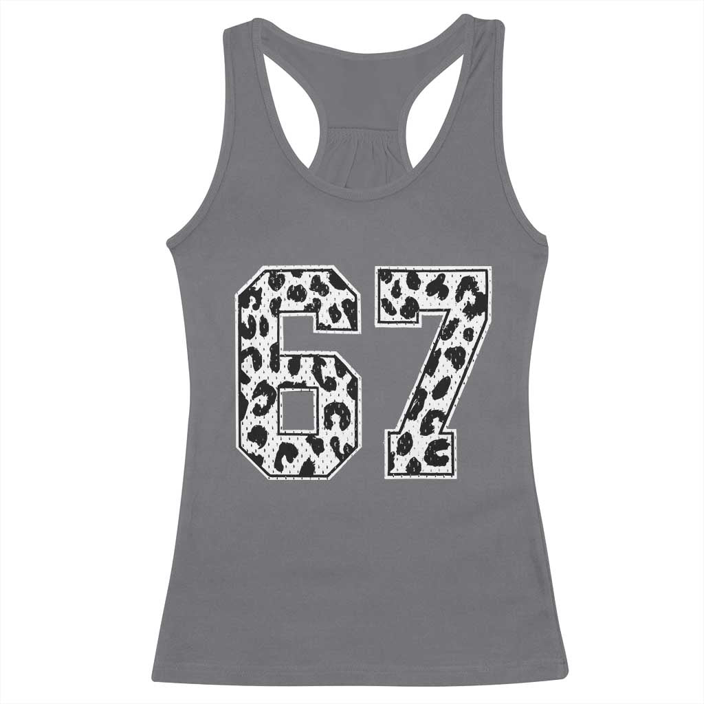 67 Jersey Number Racerback Tank Top Funny Six Seven Meme Y2k Leopard Number - Wonder Print Shop