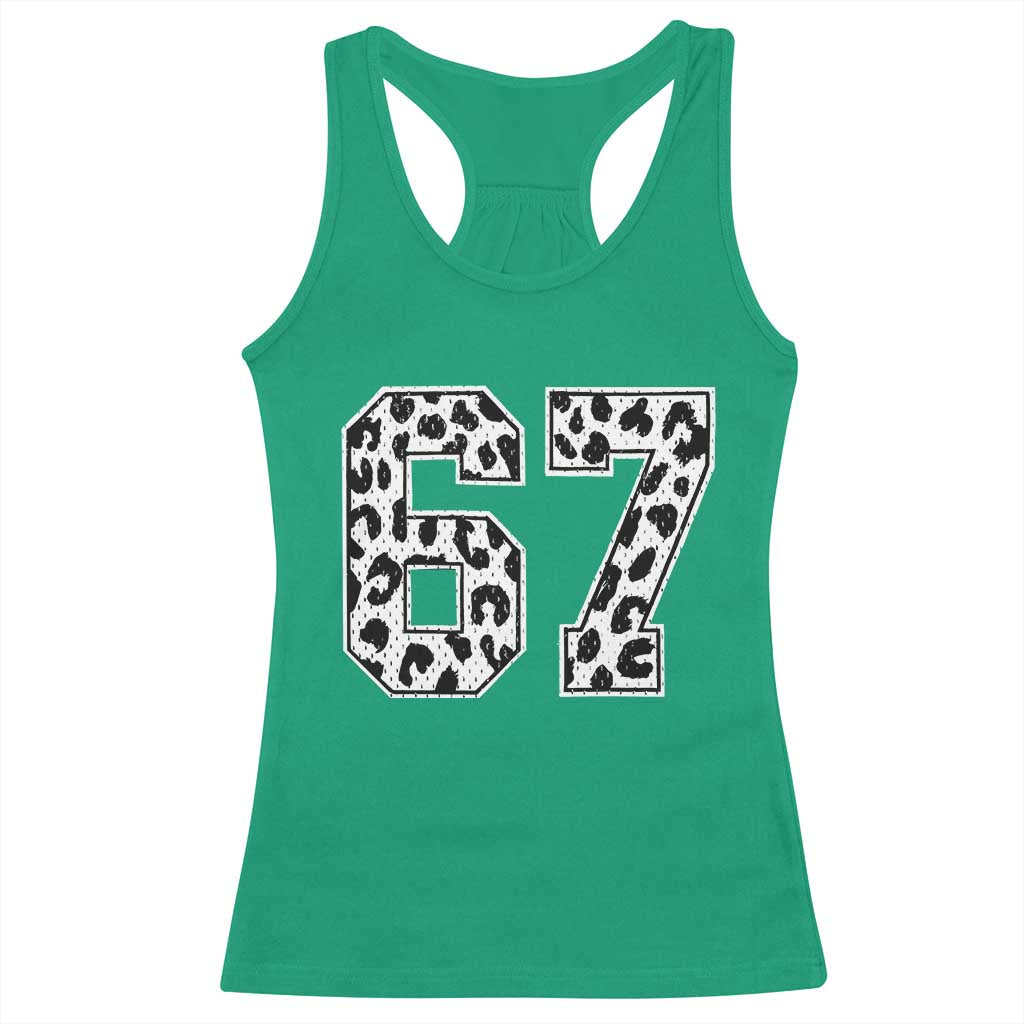 67 Jersey Number Racerback Tank Top Funny Six Seven Meme Y2k Leopard Number - Wonder Print Shop