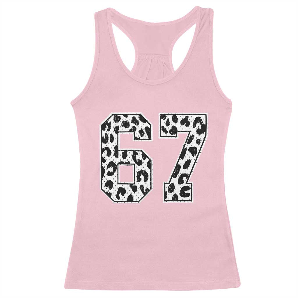67 Jersey Number Racerback Tank Top Funny Six Seven Meme Y2k Leopard Number - Wonder Print Shop