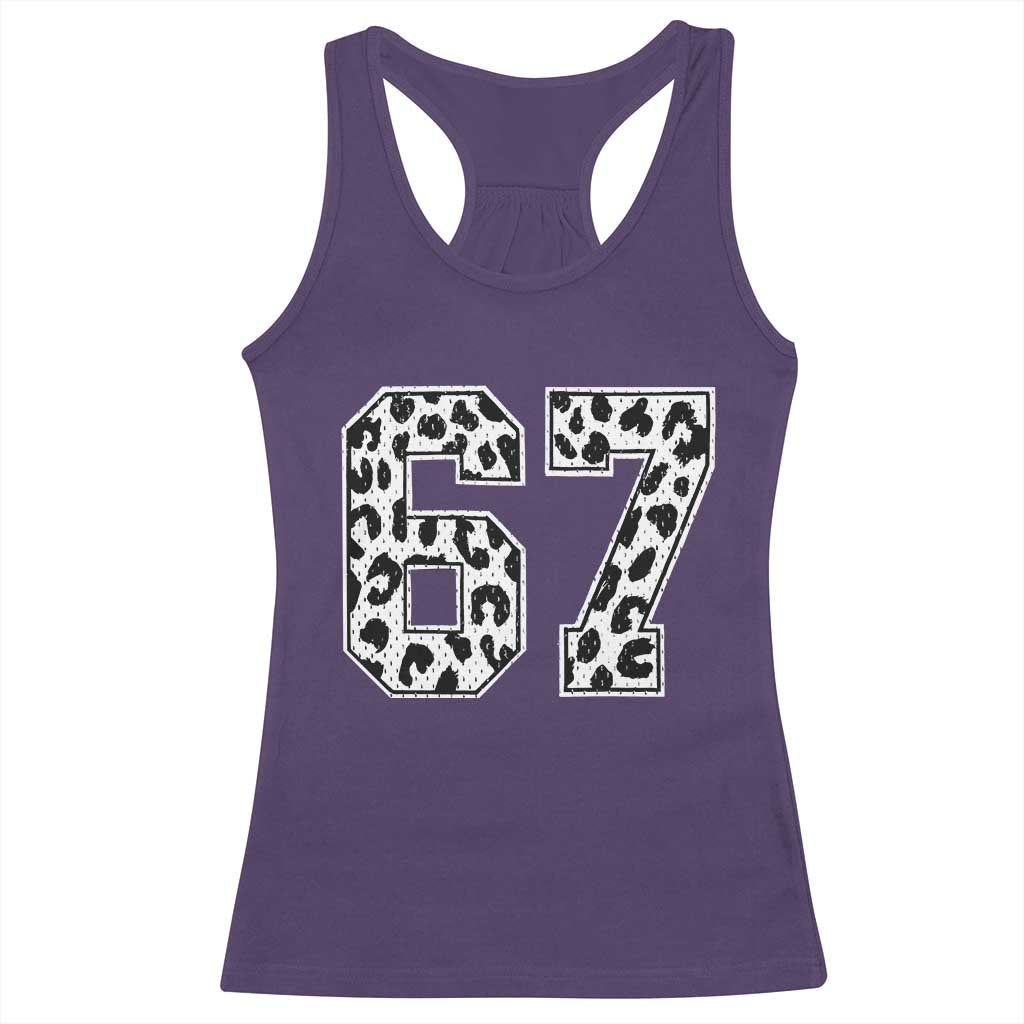 67 Jersey Number Racerback Tank Top Funny Six Seven Meme Y2k Leopard Number - Wonder Print Shop