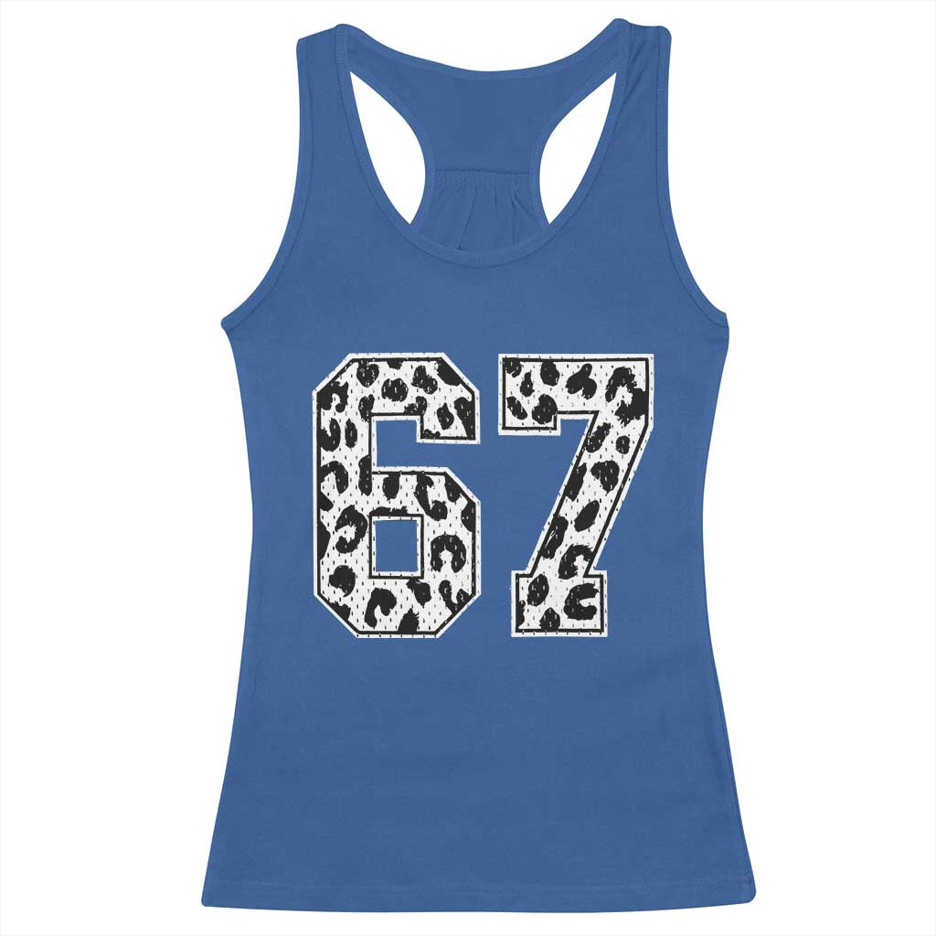 67 Jersey Number Racerback Tank Top Funny Six Seven Meme Y2k Leopard Number - Wonder Print Shop