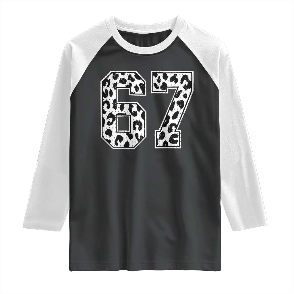 67 Jersey Number Raglan Shirt Funny Six Seven Meme Y2k Leopard Number - Wonder Print Shop
