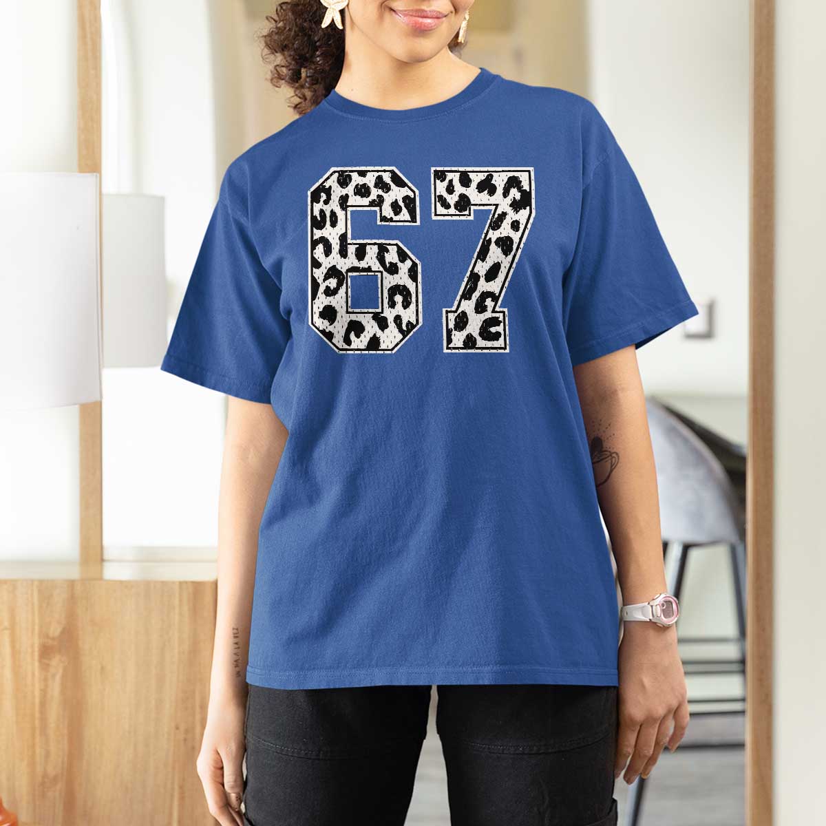 67 Jersey Number T Shirt For Women Funny Six Seven Meme Y2k Leopard Number - Wonder Print Shop