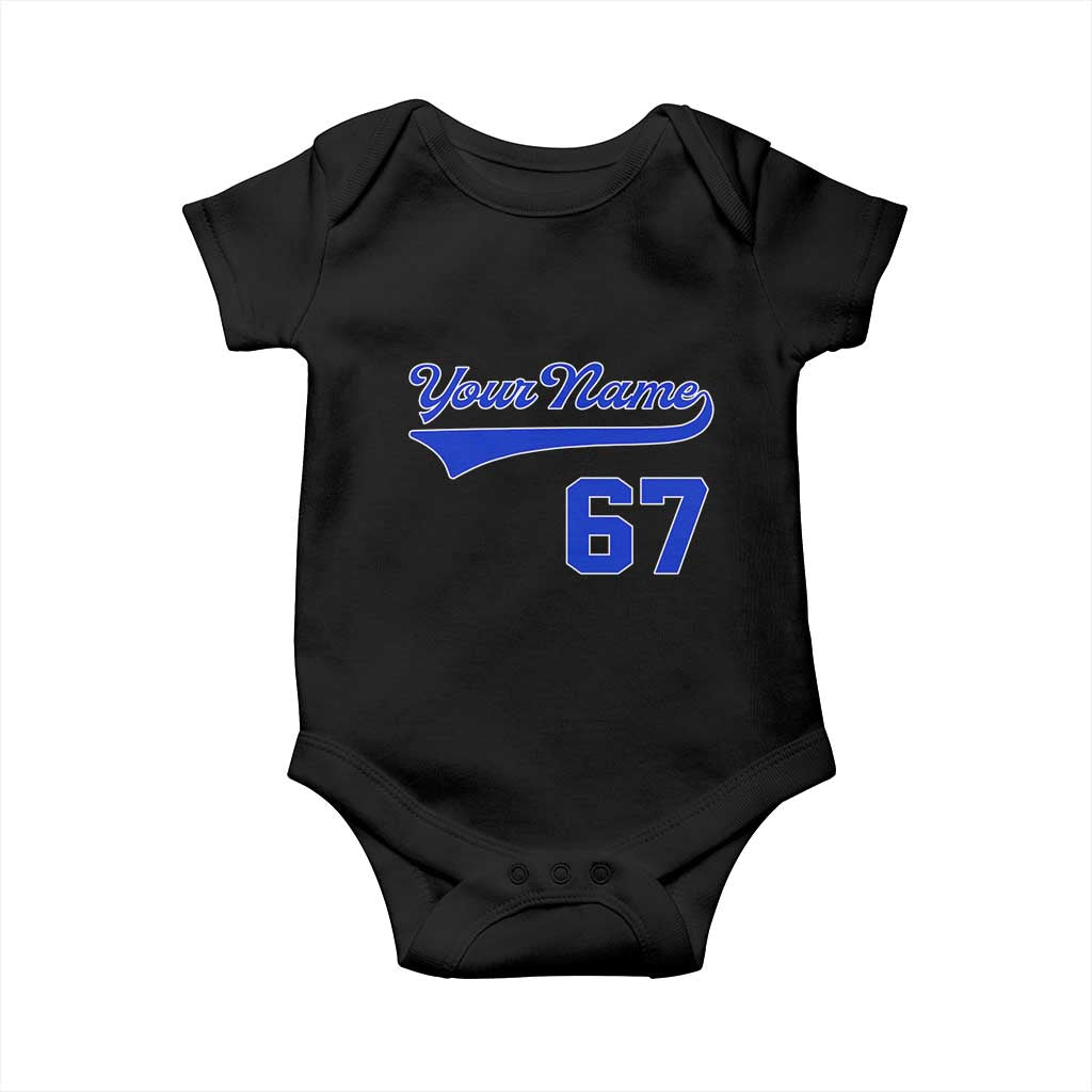 Personalized 67 Jersey Number Baby Onesie Custom Name Numbered Uniform Sports Team 67th Birthday TS10